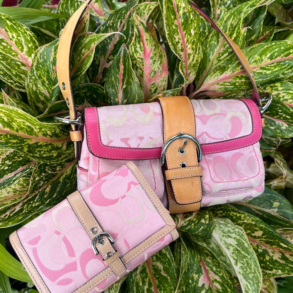 Coach Pink and Tan Shoulder Bag Set optic pink soho flap vintage
